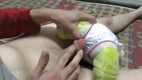 Sexy young blonde's first time with a toy in the park
