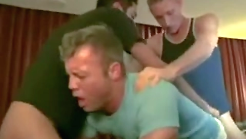 Sexy blonde fucked in the bathroom by a group sex